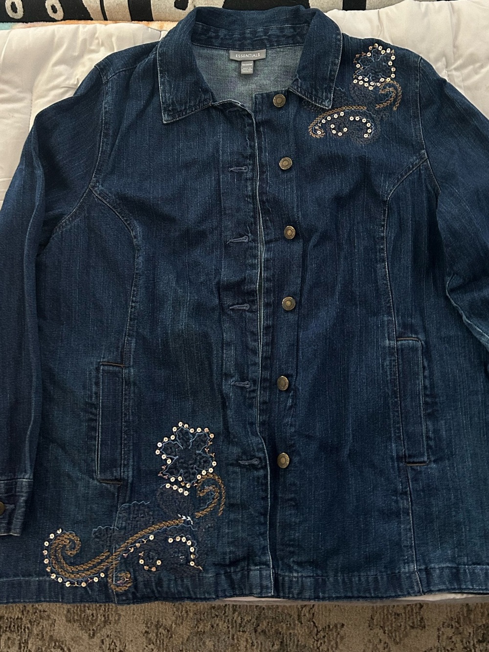 Essentials Dark Blue Embellished Denim Jacket